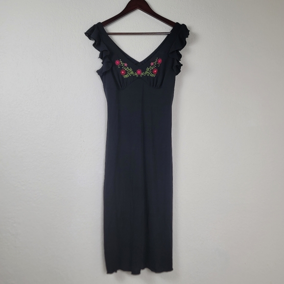 NWT Vintage Flutter Sleeve Black Midi Slip Dress - Picture 12 of 15